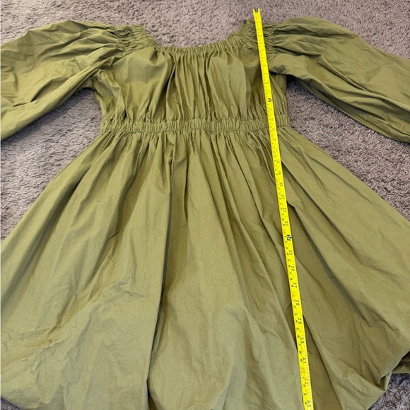 Ulla Johnson Martine Olive Green Fit Flare Puff Sleeve Off Shoulder 8 $325 - Picture 5 of 10